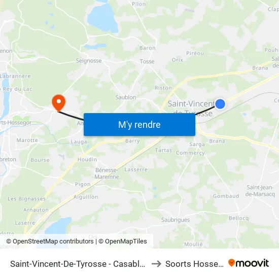 Saint-Vincent-De-Tyrosse - Casablanca 1 to Soorts Hossegor map