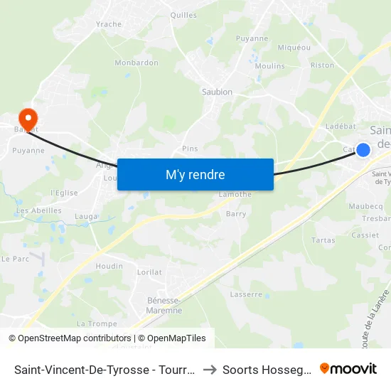 Saint-Vincent-De-Tyrosse - Tourren to Soorts Hossegor map