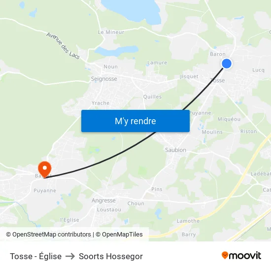 Tosse - Église to Soorts Hossegor map