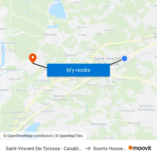 Saint-Vincent-De-Tyrosse - Casablanca 1 to Soorts Hossegor map
