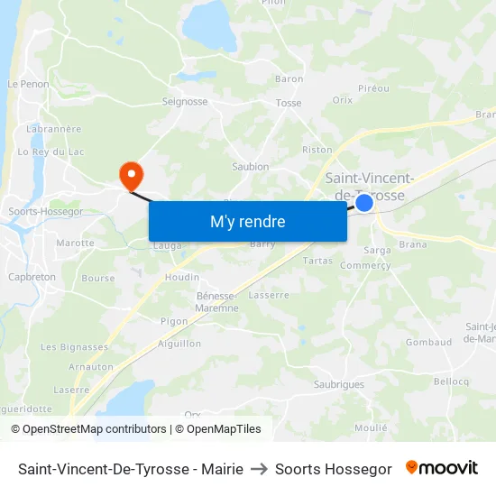 Saint-Vincent-De-Tyrosse - Mairie to Soorts Hossegor map