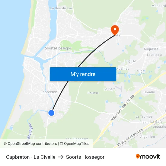Capbreton - La Civelle to Soorts Hossegor map