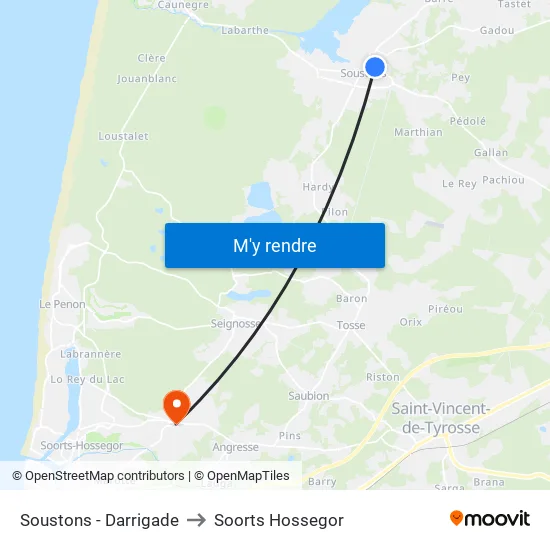 Soustons - Darrigade to Soorts Hossegor map
