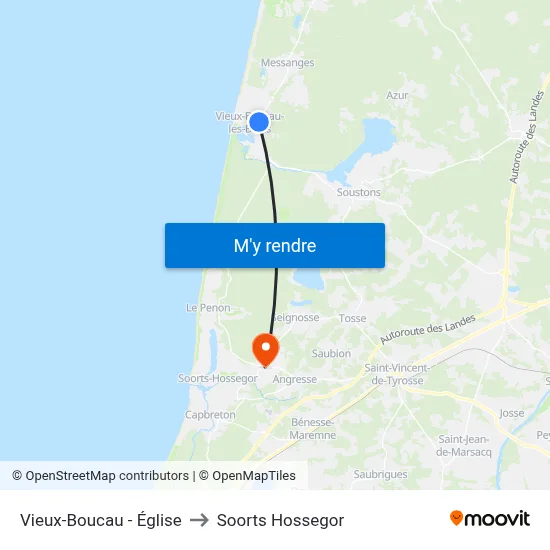 Vieux-Boucau - Église to Soorts Hossegor map