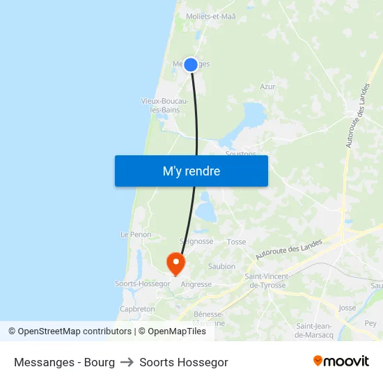 Messanges - Bourg to Soorts Hossegor map