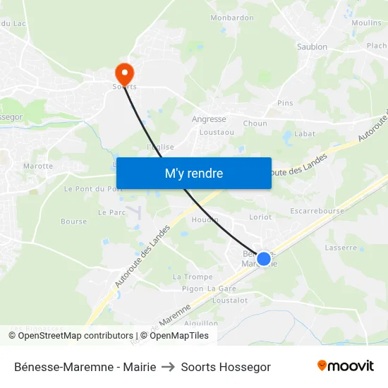 Bénesse-Maremne - Mairie to Soorts Hossegor map