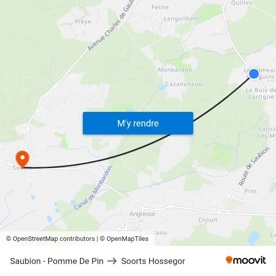 Saubion - Pomme De Pin to Soorts Hossegor map