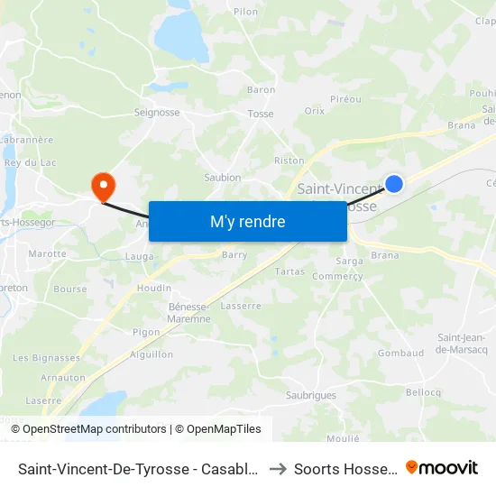Saint-Vincent-De-Tyrosse - Casablanca 2 to Soorts Hossegor map