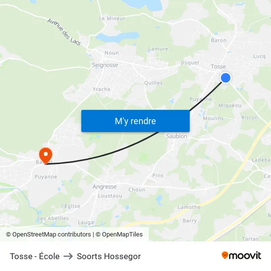 Tosse - École to Soorts Hossegor map