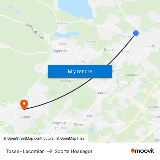 Tosse - Lacomian to Soorts Hossegor map