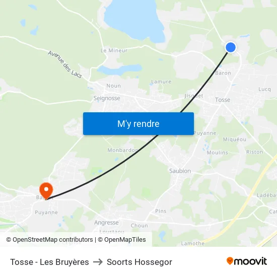 Tosse - Les Bruyères to Soorts Hossegor map