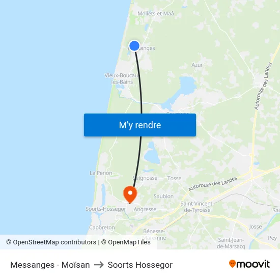 Messanges - Moïsan to Soorts Hossegor map