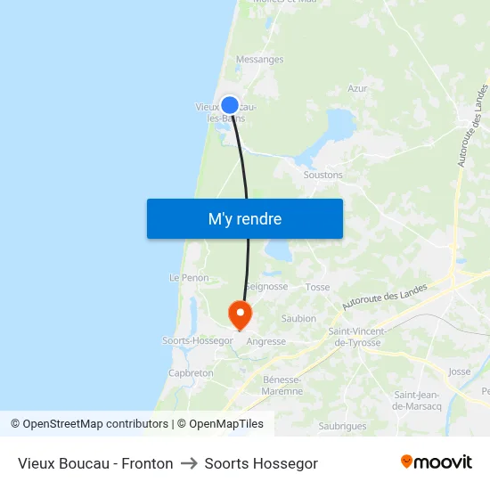 Vieux Boucau - Fronton to Soorts Hossegor map