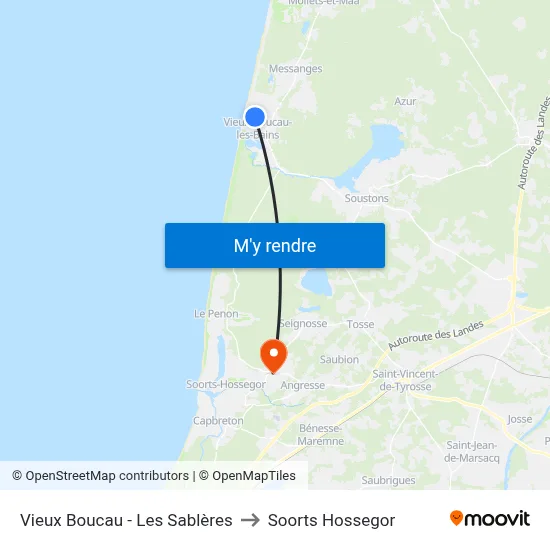 Vieux Boucau - Les Sablères to Soorts Hossegor map