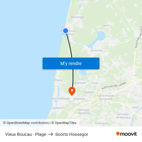 Vieux Boucau - Plage to Soorts Hossegor map