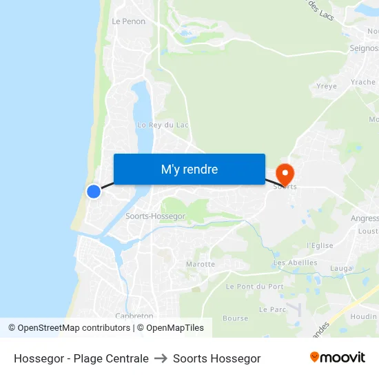 Hossegor - Plage Centrale to Soorts Hossegor map