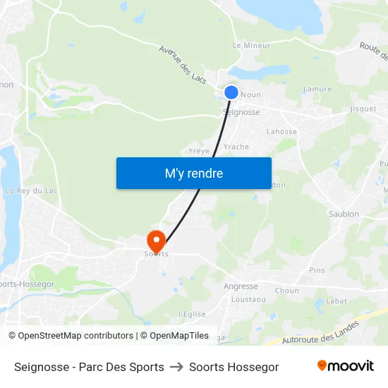 Seignosse - Parc Des Sports to Soorts Hossegor map