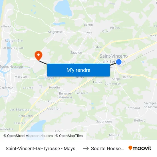 Saint-Vincent-De-Tyrosse - Maysouot to Soorts Hossegor map