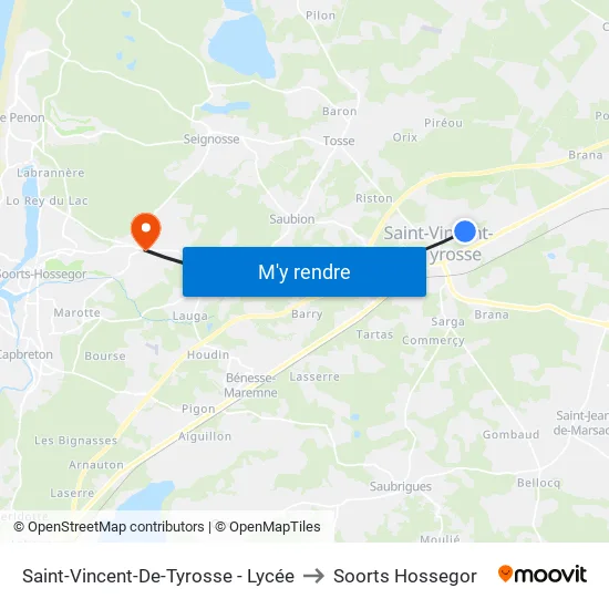 Saint-Vincent-De-Tyrosse - Lycée to Soorts Hossegor map