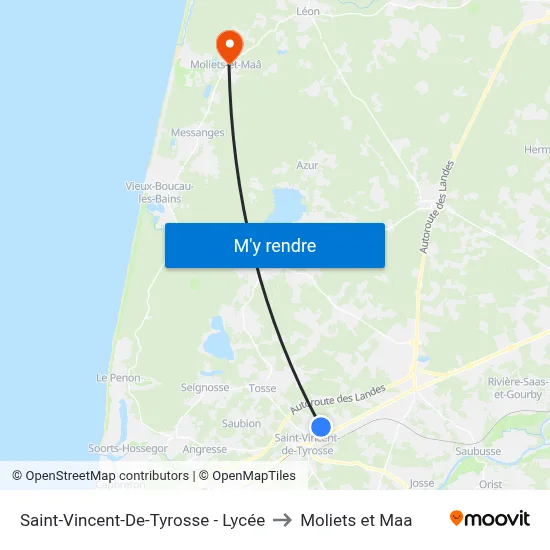Saint-Vincent-De-Tyrosse - Lycée to Moliets et Maa map