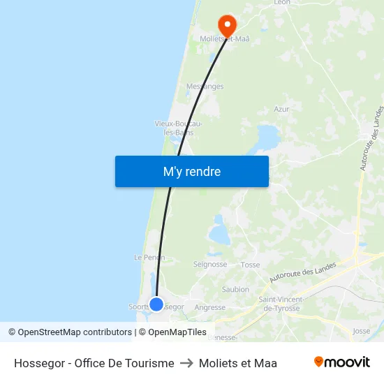 Hossegor - Office De Tourisme to Moliets et Maa map