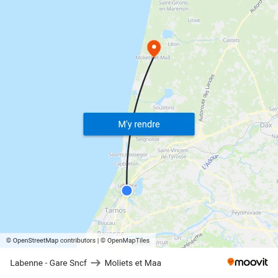 Labenne - Gare Sncf to Moliets et Maa map