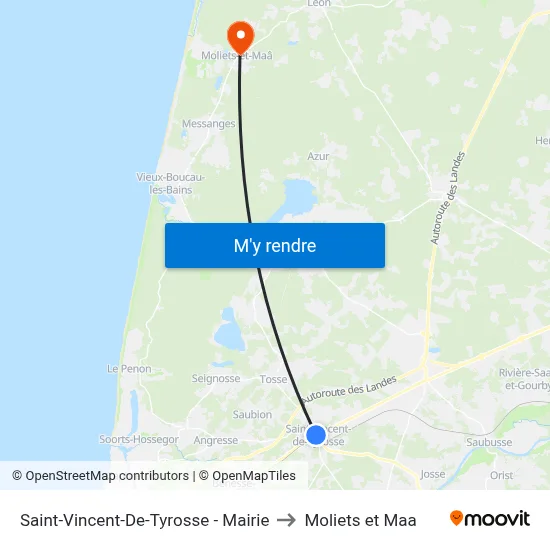 Saint-Vincent-De-Tyrosse - Mairie to Moliets et Maa map