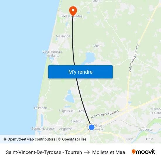 Saint-Vincent-De-Tyrosse - Tourren to Moliets et Maa map