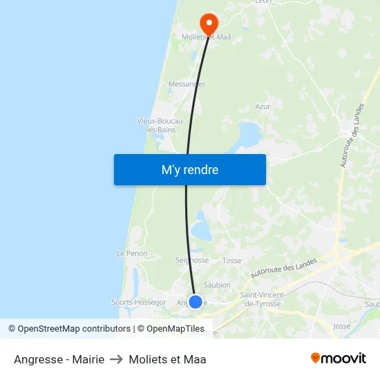Angresse - Mairie to Moliets et Maa map