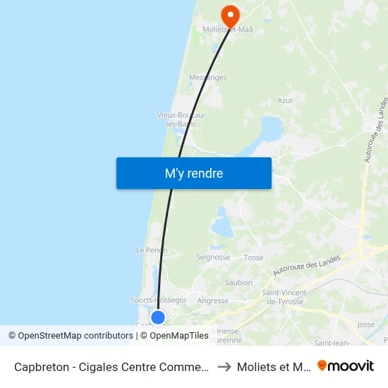 Capbreton - Cigales Centre Commercial to Moliets et Maa map