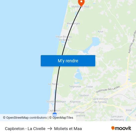 Capbreton - La Civelle to Moliets et Maa map