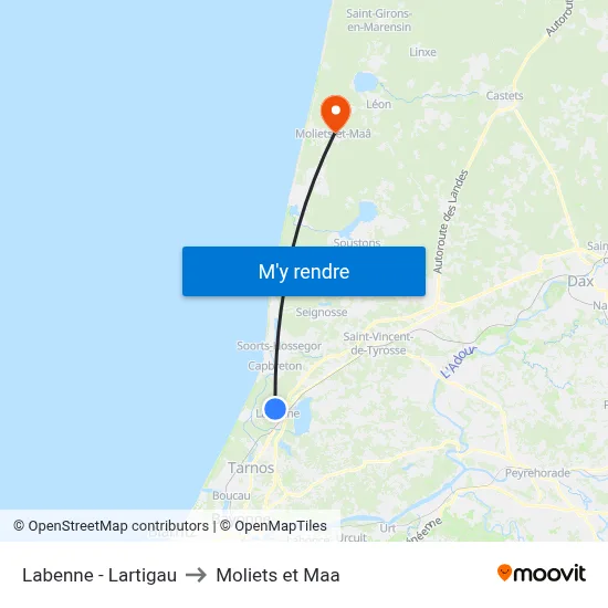 Labenne - Lartigau to Moliets et Maa map