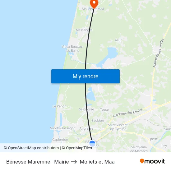 Bénesse-Maremne - Mairie to Moliets et Maa map
