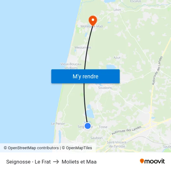 Seignosse - Le Frat to Moliets et Maa map