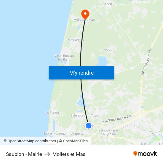Saubion - Mairie to Moliets et Maa map