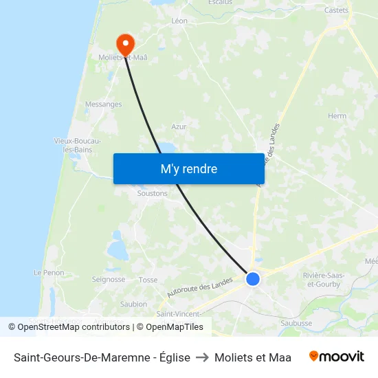 Saint-Geours-De-Maremne - Église to Moliets et Maa map