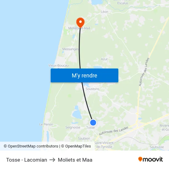 Tosse - Lacomian to Moliets et Maa map
