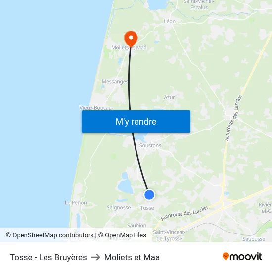 Tosse - Les Bruyères to Moliets et Maa map