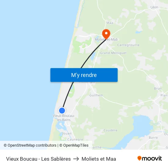 Vieux Boucau - Les Sablères to Moliets et Maa map