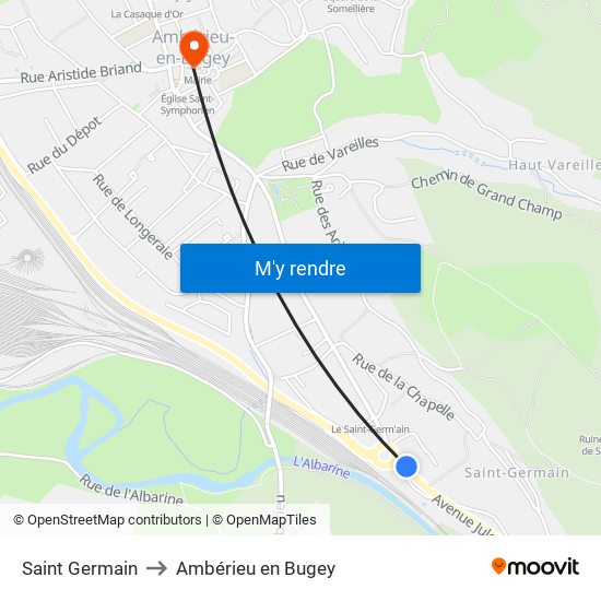 Saint Germain to Ambérieu en Bugey map