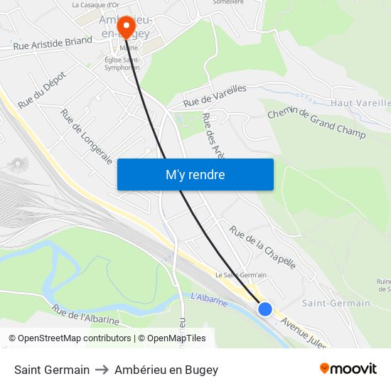 Saint Germain to Ambérieu en Bugey map