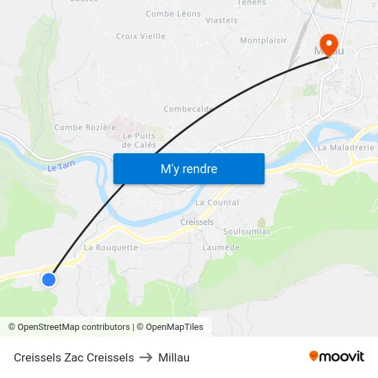 Creissels Zac Creissels to Millau map