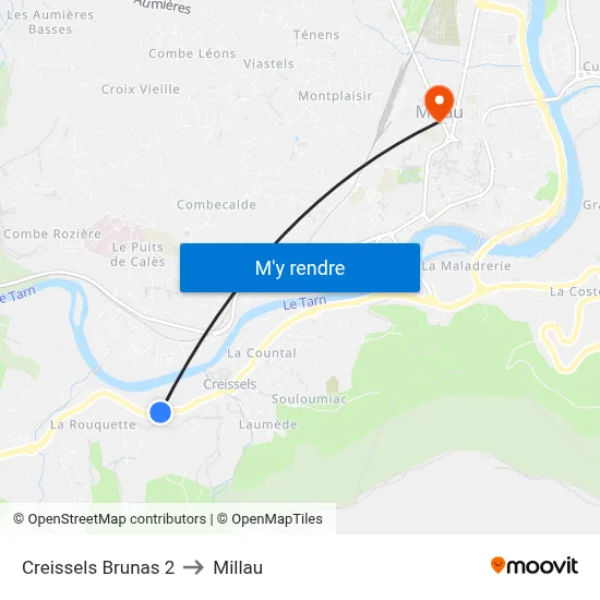 Creissels Brunas 2 to Millau map