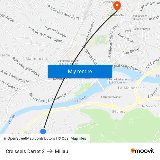 Creissels Darret 2 to Millau map