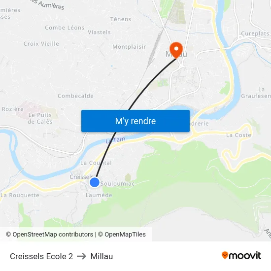 Creissels Ecole 2 to Millau map