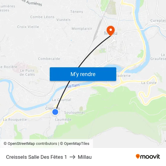 Creissels Salle Des Fêtes 1 to Millau map