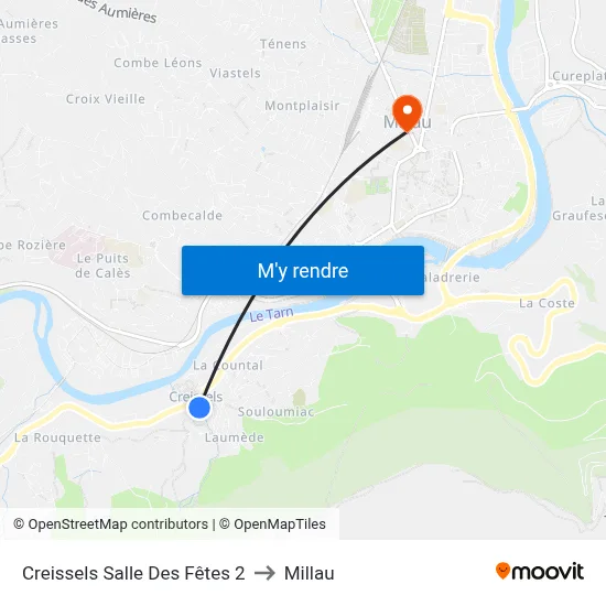 Creissels Salle Des Fêtes 2 to Millau map