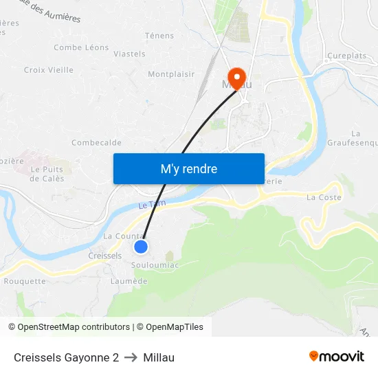 Creissels Gayonne 2 to Millau map