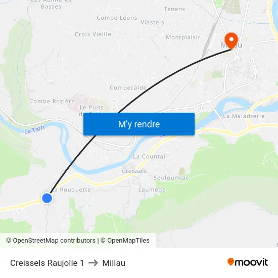 Creissels Raujolle 1 to Millau map