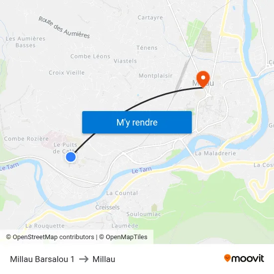 Millau Barsalou 1 to Millau map